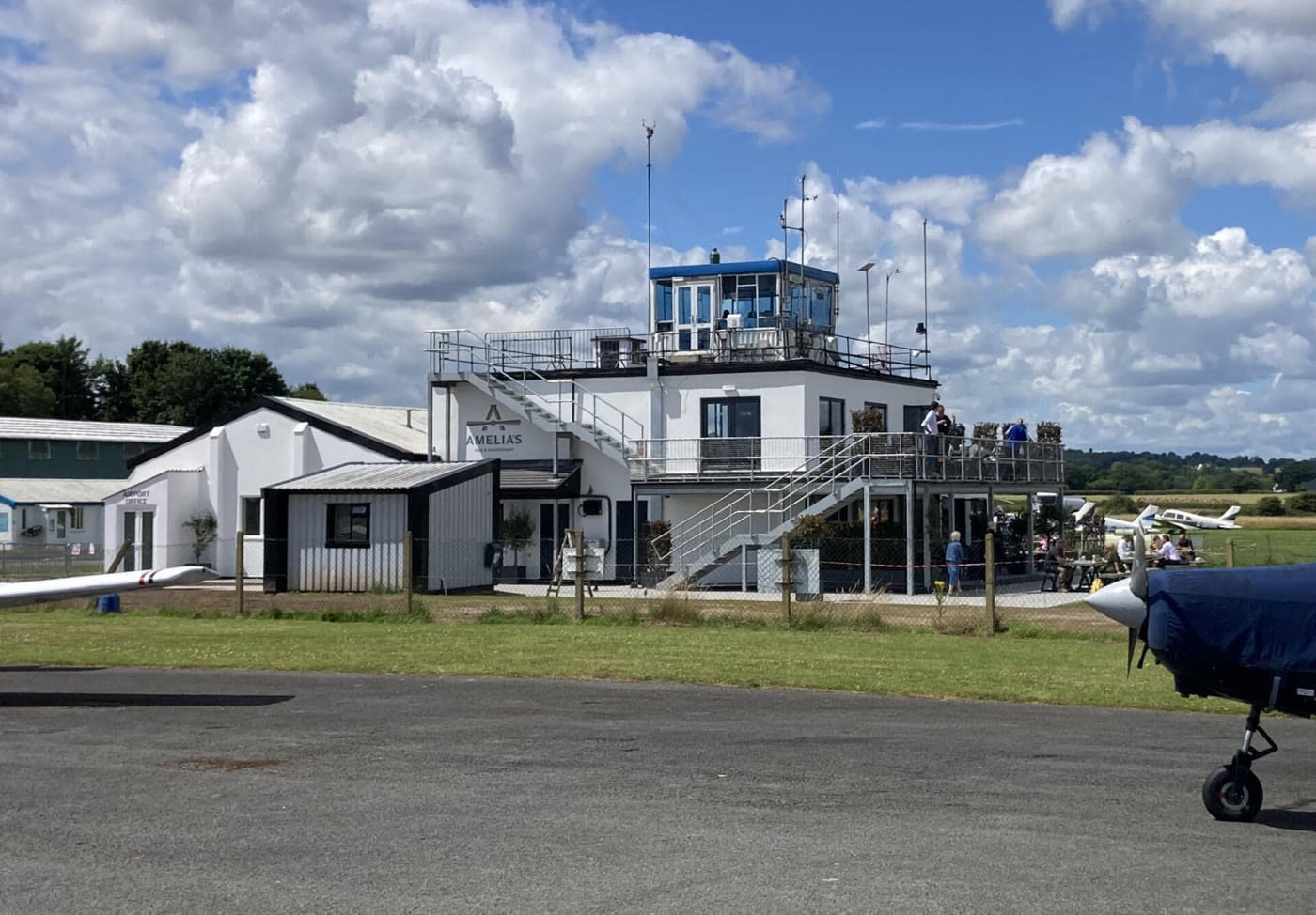 Amelias Bar & Restaurant and the control tower at Wolverhampton Halfpenny Green Airport